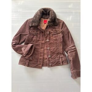 Esprit Corduroy Jacket Faux Fur Brown XS Womens